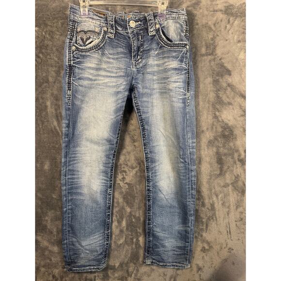 Designer x Y2K Rock Revival Men's Bootcut Grunge Denim Jeans Size 31